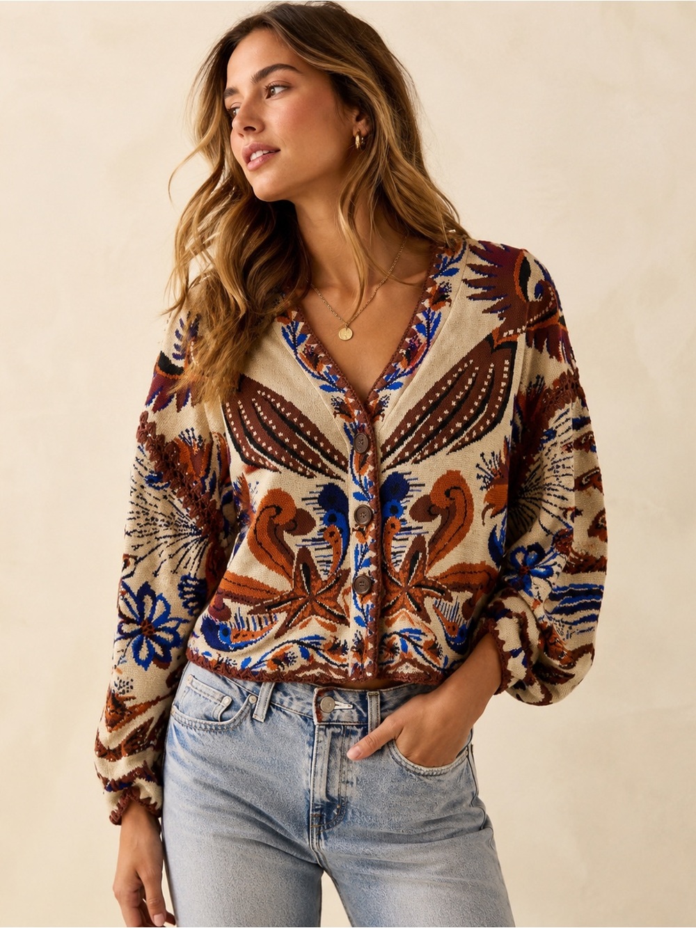 NWT FARM Rio Nature Land Sand Knit Cardigan Size M $210